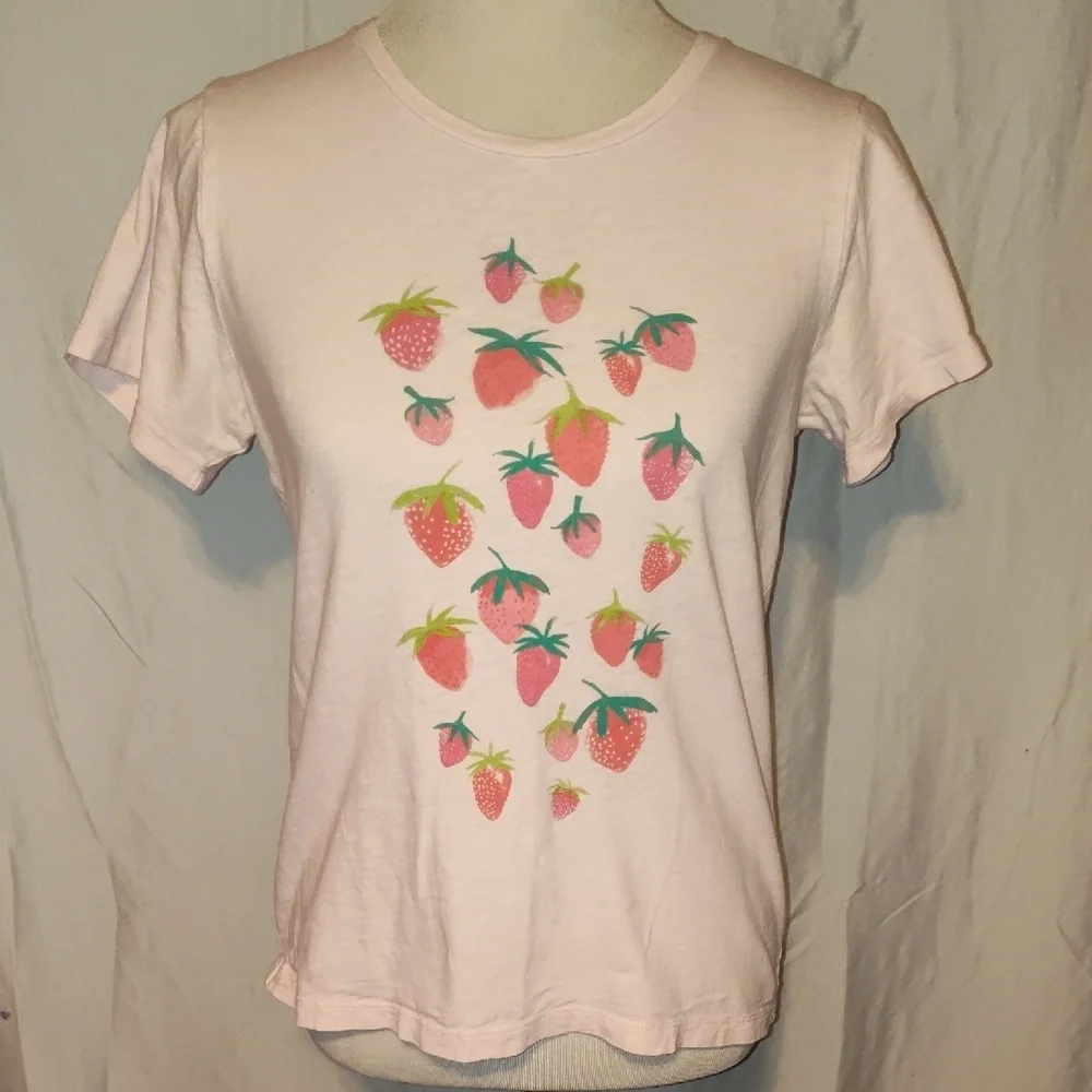 J.Crew  Pink Strawberry Short Sleeve Collector Tee  Size Medium